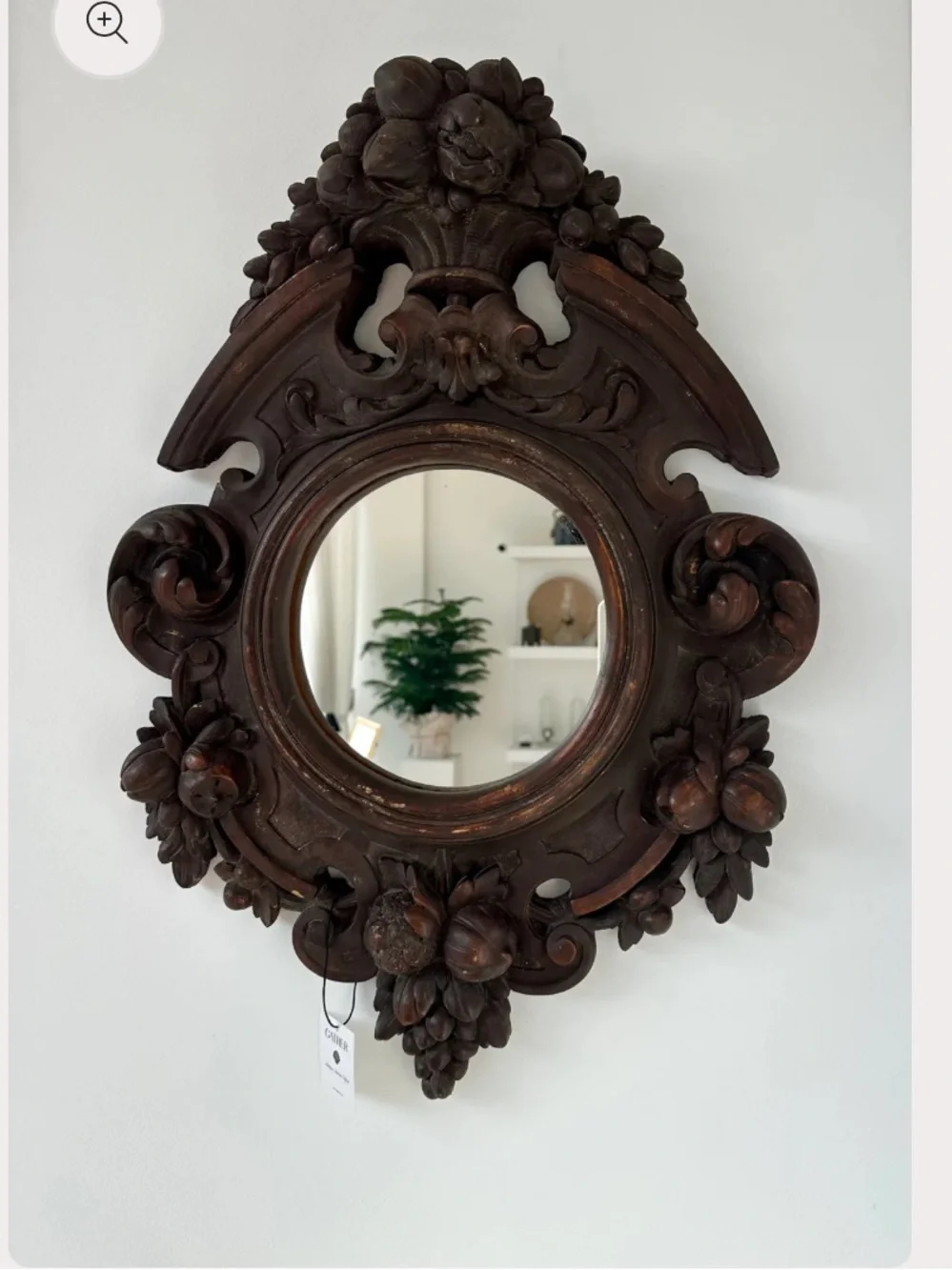 19th century Cast resin concave Round Wall Mirror in Dark Brown